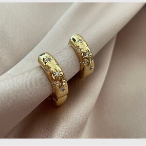 Gold celestial pave huggie hoop Earrings